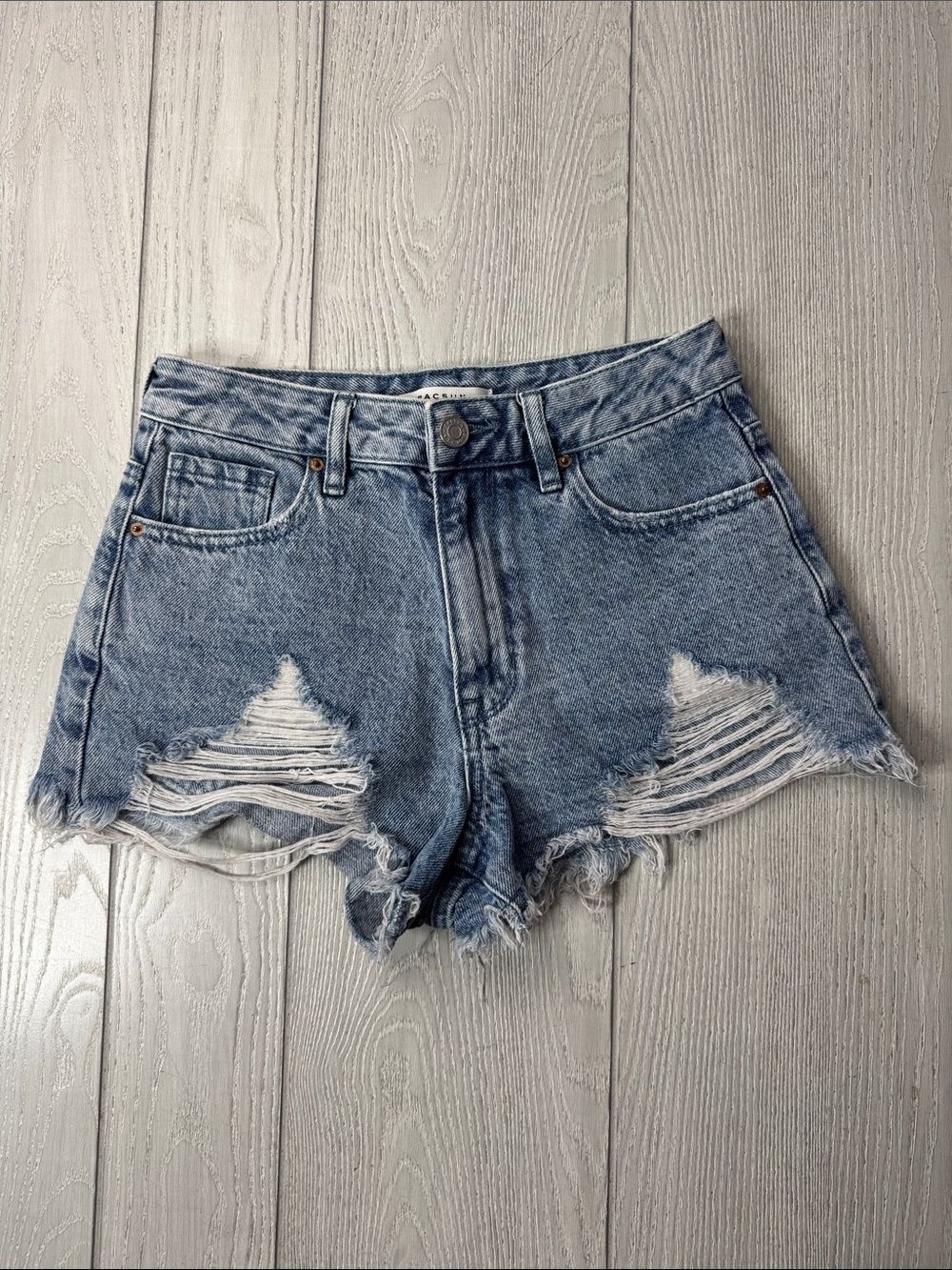 Pac Sun High Rise Festival shorts size 24, distressed light wash - PacSun